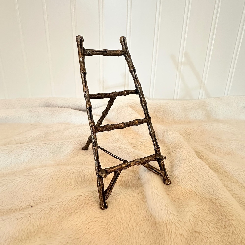 Unbranded Vintage Bamboo Style Easel Stand Home Decor 6.5in Bronze Excellent MCM